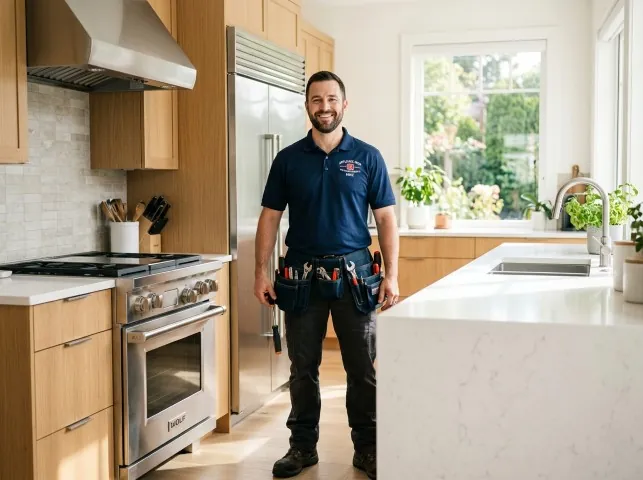 Appliance Repair Hero technician in a Alburtis, PA kitchen after an appliance repair